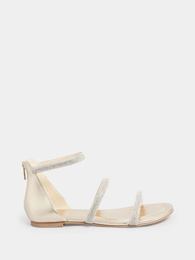 Long Tall Sally Gold Diamante Strap Flat Sandals - Image 1 of 4