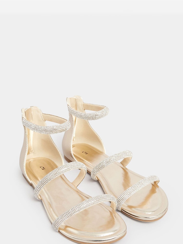 Long Tall Sally Gold Diamante Strap Flat Sandals - Image 2 of 4
