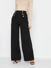 Long Tall Sally Black Button Detail Wide Leg Trousers - Image 1 of 3