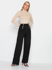 Long Tall Sally Black Button Detail Wide Leg Trousers - Image 2 of 3