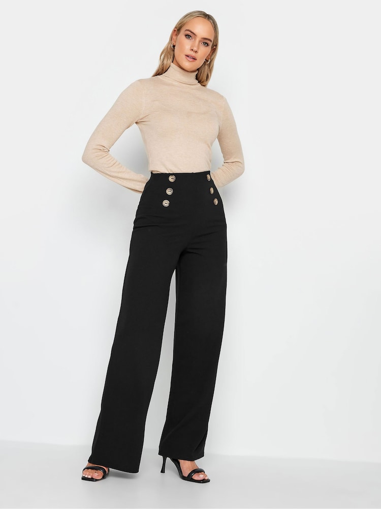 Long Tall Sally Black Button Detail Wide Leg Trousers - Image 2 of 3