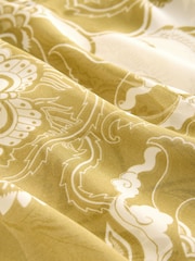 Olive Abstract Print Gathered Tie Neck Volume Sleeve Blouse - Image 7 of 7