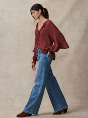 Rosewood Gathered Tie Neck Volume Sleeve Blouse - Image 4 of 8