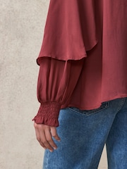 Rosewood Gathered Tie Neck Volume Sleeve Blouse - Image 6 of 8