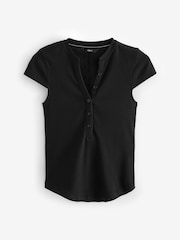 Black Short Sleeve Ribbed Henley T-Shirt - Image 1 of 2