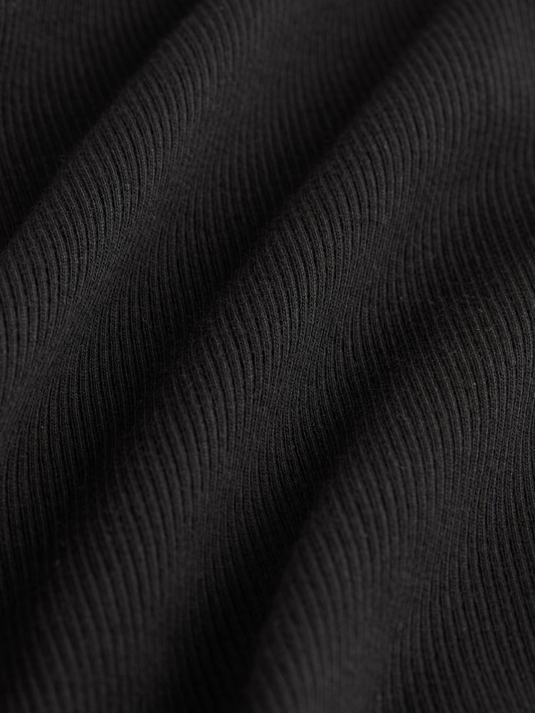 Black Short Sleeve Ribbed Henley T-Shirt - Image 2 of 2