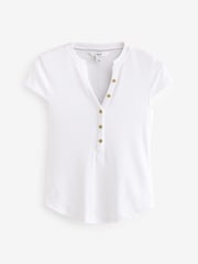 White Short Sleeve Ribbed Henley T-Shirt - Image 1 of 2