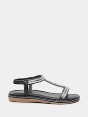 Yours Curve Black Extra Wide Fit Diamante Strap Sandals - Image 2 of 5