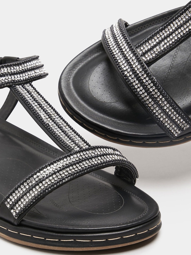 Yours Curve Black Extra Wide Fit Diamante Strap Sandals - Image 5 of 5