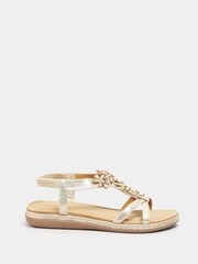 Yours Curve Gold Black Wide Fit Wide Fit Diamante Flower Sandals - Image 2 of 5