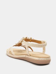 Yours Curve Gold Black Wide Fit Wide Fit Diamante Flower Sandals - Image 3 of 5