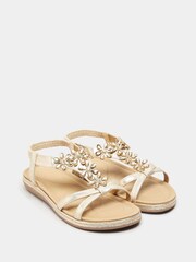 Yours Curve Gold Black Wide Fit Wide Fit Diamante Flower Sandals - Image 4 of 5