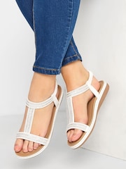 Yours Curve White Wide Fit Diamante Strap Sandals - Image 1 of 5