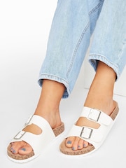 Yours Curve White Extra Wide Fit Buckle Strap Footbed Sandals - Image 1 of 5