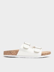 Yours Curve White Extra Wide Fit Buckle Strap Footbed Sandals - Image 2 of 5