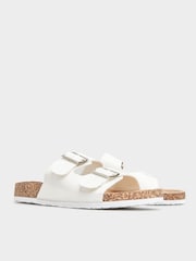 Yours Curve White Extra Wide Fit Buckle Strap Footbed Sandals - Image 4 of 5