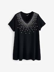 Yours Curve Black Embellished V-Neck T-Shirt - Image 5 of 5