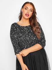 Yours Curve Black Luxe Embellished Long Sleeve Maxi Dress - Image 4 of 5