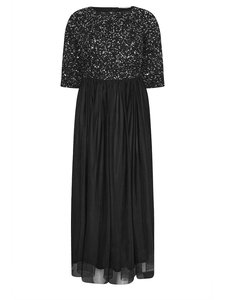 Yours Curve Black Luxe Embellished Long Sleeve Maxi Dress - Image 5 of 5
