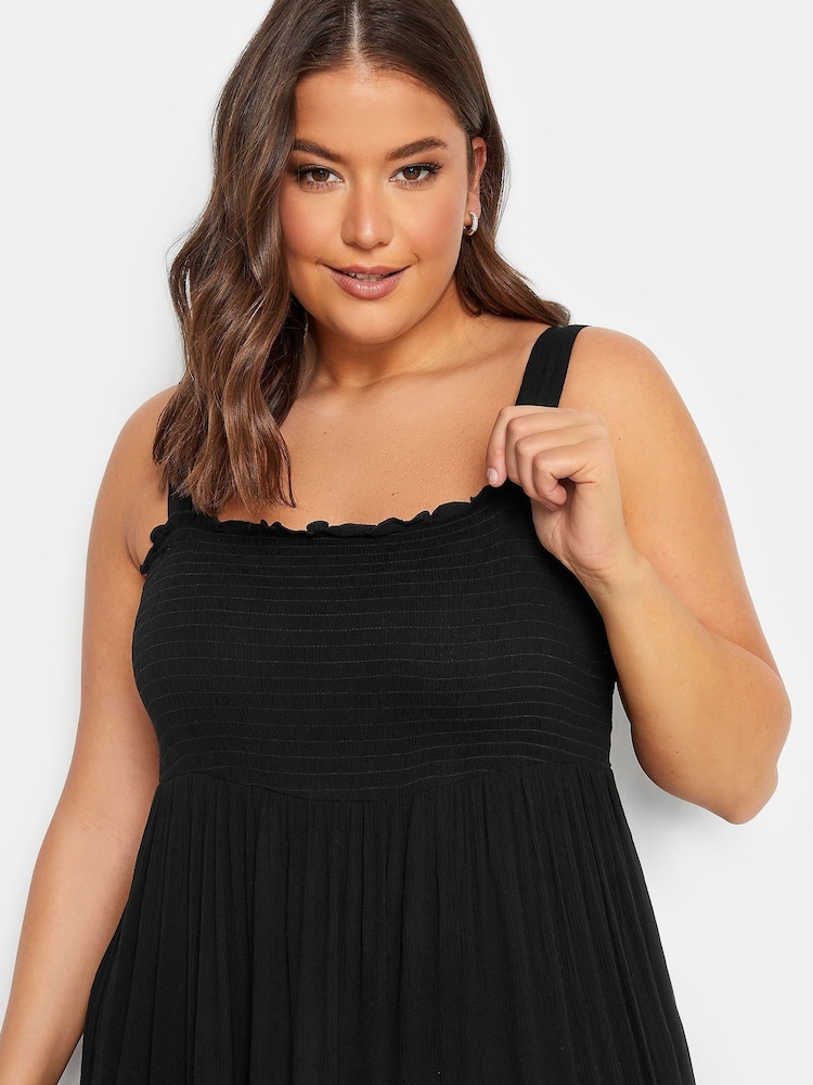 Yours Curve Black Shirred Strappy Sundress - Image 4 of 4 Yours Curve Black Shirred Strappy Sundress - Image 4 of 4