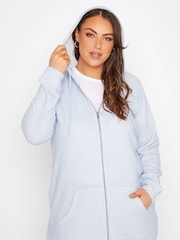 Yours Curve Blue Soft Touch Ribbed Zip Through Hoodie - Image 1 of 4