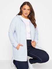 Yours Curve Blue Soft Touch Ribbed Zip Through Hoodie - Image 2 of 4
