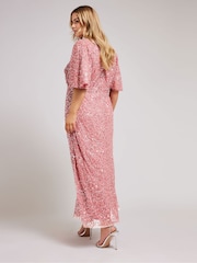 Yours Curve Pink Luxe Embellished V-Neck Angel Sleeve Maxi Dress - Image 4 of 4