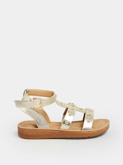 Yours Curve Gold Extra Wide Fit Studded Gladiator Sandals - Image 1 of 4