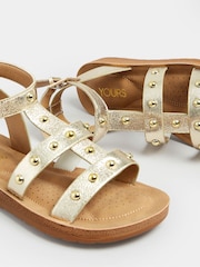 Yours Curve Gold Extra Wide Fit Studded Gladiator Sandals - Image 3 of 4