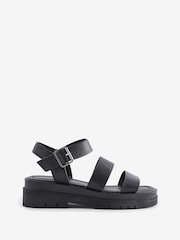 Yours Curve Black Extra Wide Fit Triple Strap Gladiator Sandals - Image 1 of 5