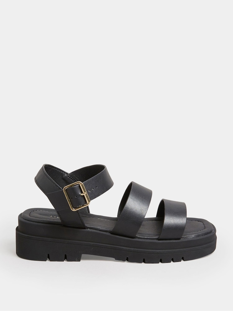 Yours Curve Black Extra Wide Fit Triple Strap Gladiator Sandals - Image 2 of 5