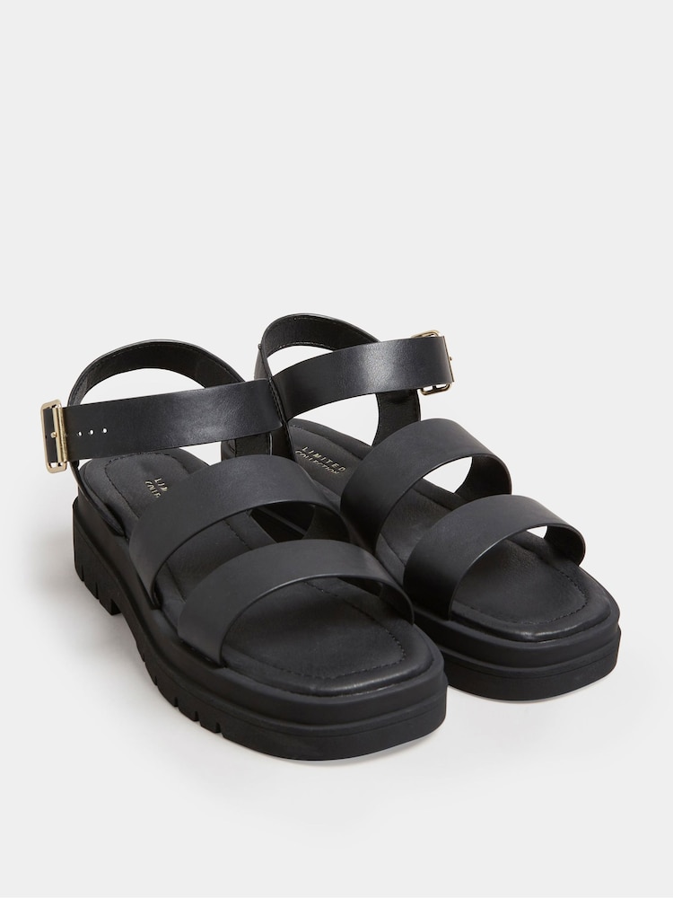 Yours Curve Black Extra Wide Fit Triple Strap Gladiator Sandals - Image 3 of 5