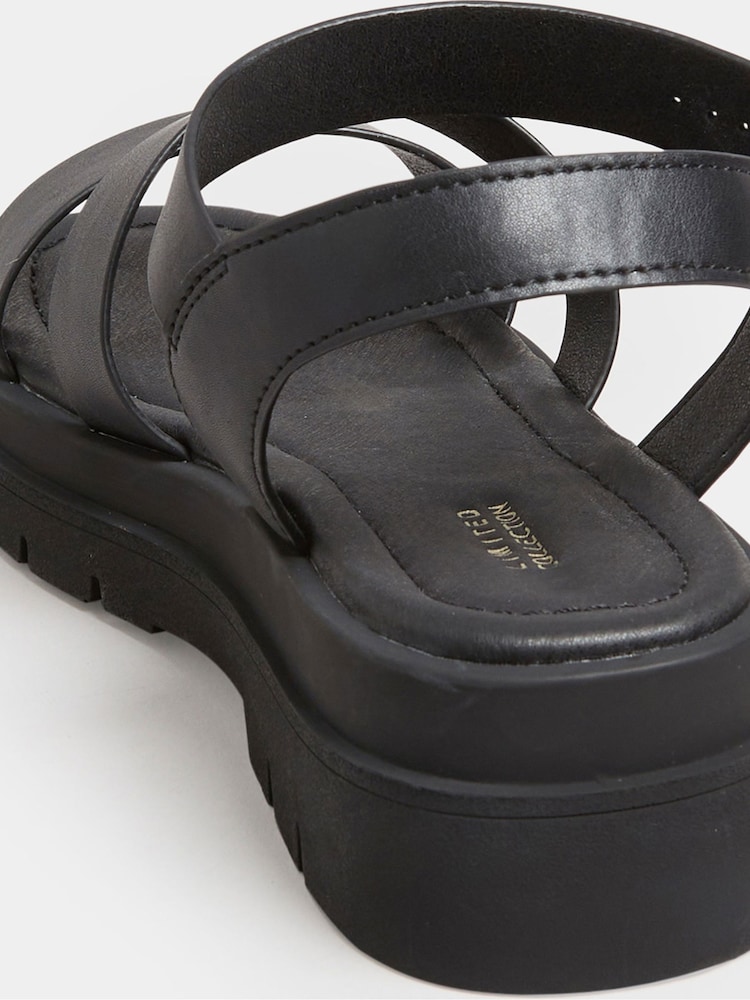 Yours Curve Black Extra Wide Fit Triple Strap Gladiator Sandals - Image 5 of 5