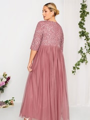 Yours Curve Pink Luxe Embellished Long Sleeve Maxi Dress - Image 2 of 4