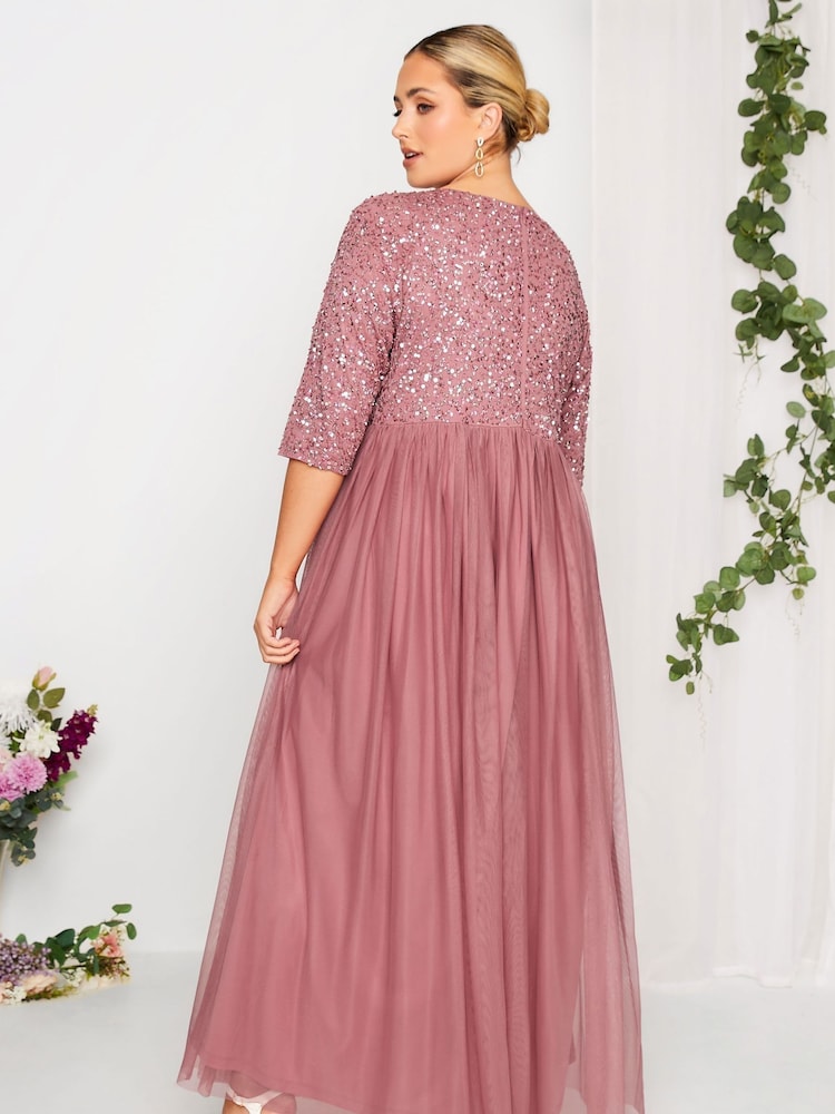 Yours Curve Pink Luxe Embellished Long Sleeve Maxi Dress - Image 2 of 4