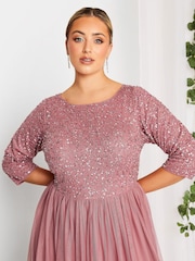 Yours Curve Pink Luxe Embellished Long Sleeve Maxi Dress - Image 4 of 4
