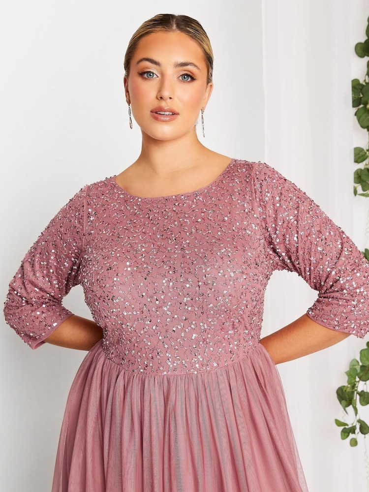Yours Curve Pink Luxe Embellished Long Sleeve Maxi Dress - Image 4 of 4