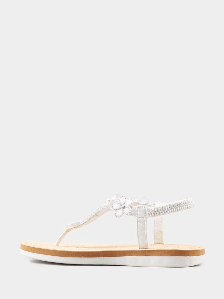 Yours Curve White PU Extra Wide Fit Diamante Flower Sandals - Image 11 of 11