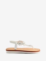 Yours Curve White PU Extra Wide Fit Diamante Flower Sandals - Image 4 of 11