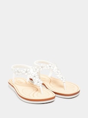 Yours Curve White PU Extra Wide Fit Diamante Flower Sandals - Image 5 of 11