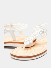 Yours Curve White PU Extra Wide Fit Diamante Flower Sandals - Image 7 of 11