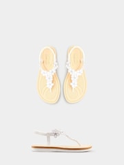 Yours Curve White PU Extra Wide Fit Diamante Flower Sandals - Image 8 of 11