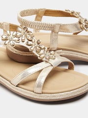 Yours Curve Gold Glitter Extra Wide Fit Floral Diamante Studded Sandals - Image 5 of 6