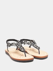 Yours Curve Black Extra Wide Fit Diamante Flower Sandals - Image 2 of 5