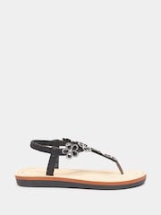 Yours Curve Black Extra Wide Fit Diamante Flower Sandals - Image 3 of 5