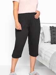 Yours Curve Black Lace Trim Cropped 100% Cotton Pyjamas - Image 1 of 3