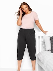 Yours Curve Black Lace Trim Cropped 100% Cotton Pyjamas - Image 2 of 3