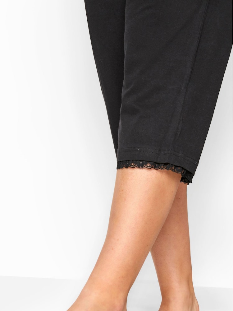 Yours Curve Black Lace Trim Cropped 100% Cotton Pyjamas - Image 3 of 3