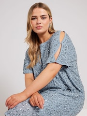 Yours Curve Blue Luxe Embellished Cape Dress - Image 2 of 4