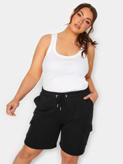 Yours Curve Black Cargo Jogger Shorts - Image 1 of 3
